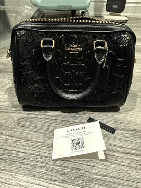 Coach Black Patent Leather Signature Crossbody Satchel